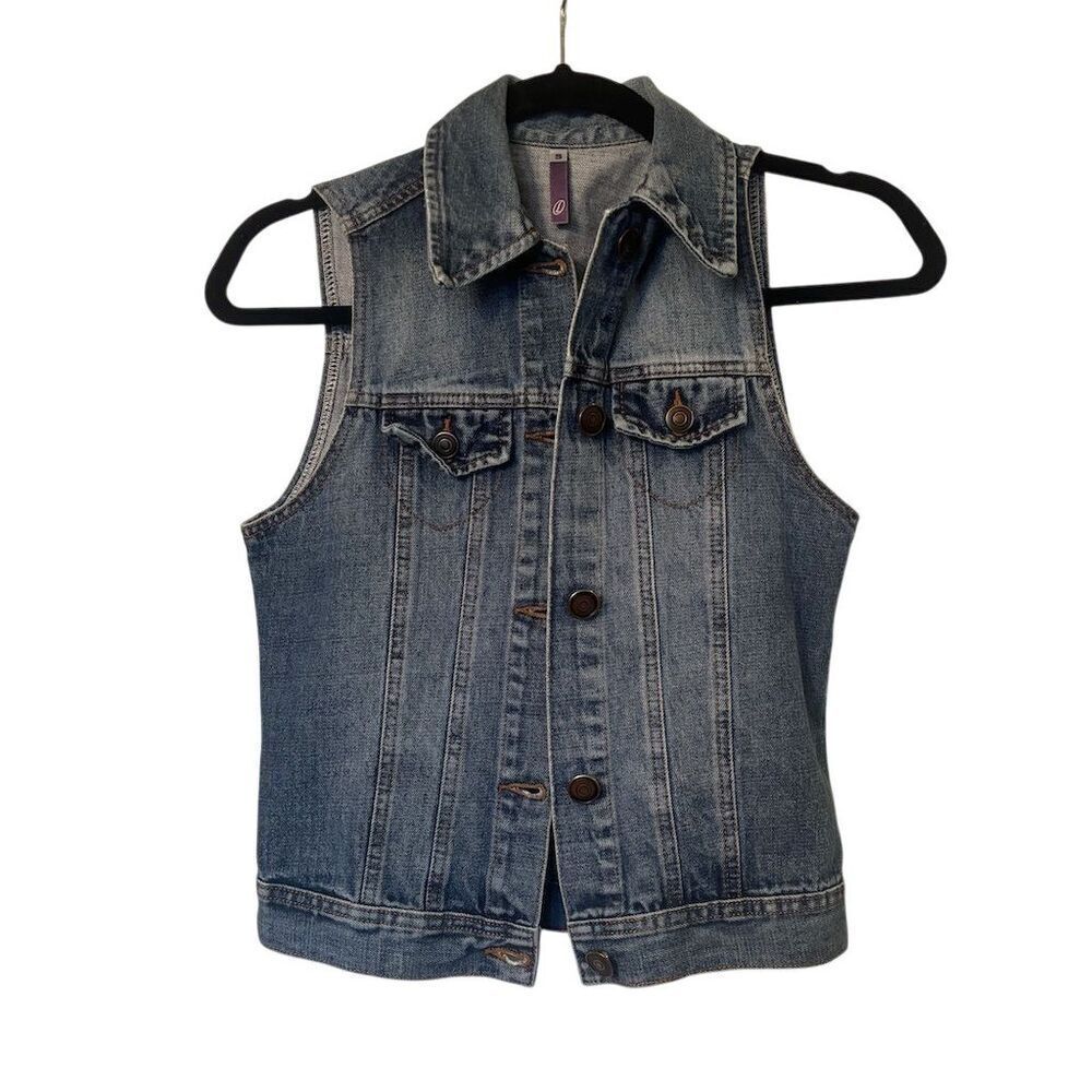 Women's Denim Vest Jacket Small Blue Button-Up Casual
